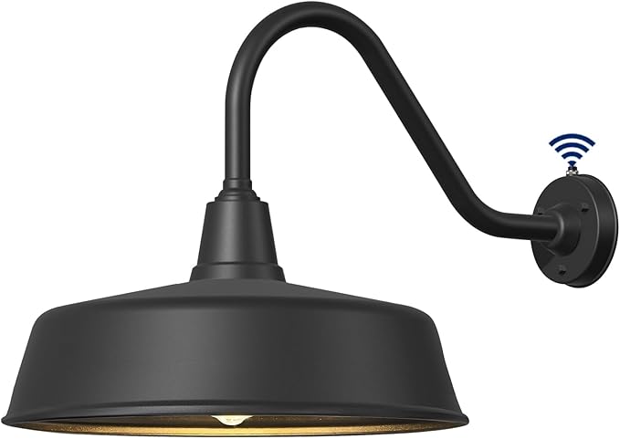 21 Inch Large Outdoor Gooseneck Barn Lights from Dusk to Dawn Extended Arm Classic Farmhouse Wall Mount Gooseneck Lights for Garage Shop Porch Lights.
