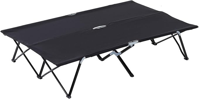 2 Person Elevated Camping Cot - Extra Wide Portable Sleeping Cot for Adults Hiking Beach Camping - Black