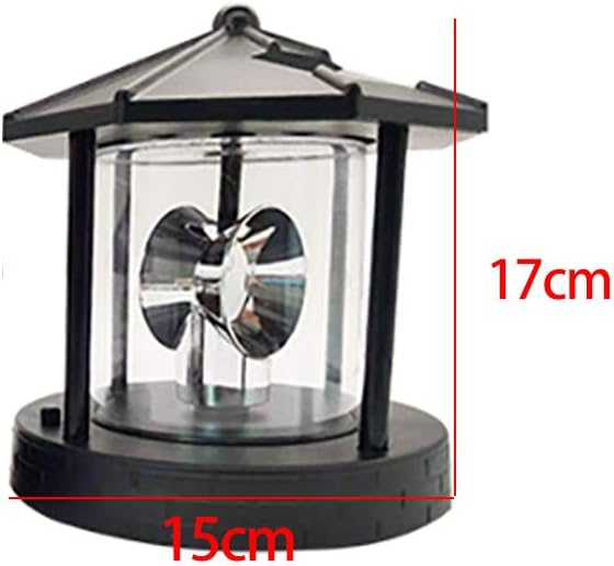 15 * 15 * 17cm Solar Lighthouse Rotating Light Led Rotating Lighthouse Beacon Lamp Rotating Outdoor Decorative Lamp Energy Saving Solar Landscape Light (Black)