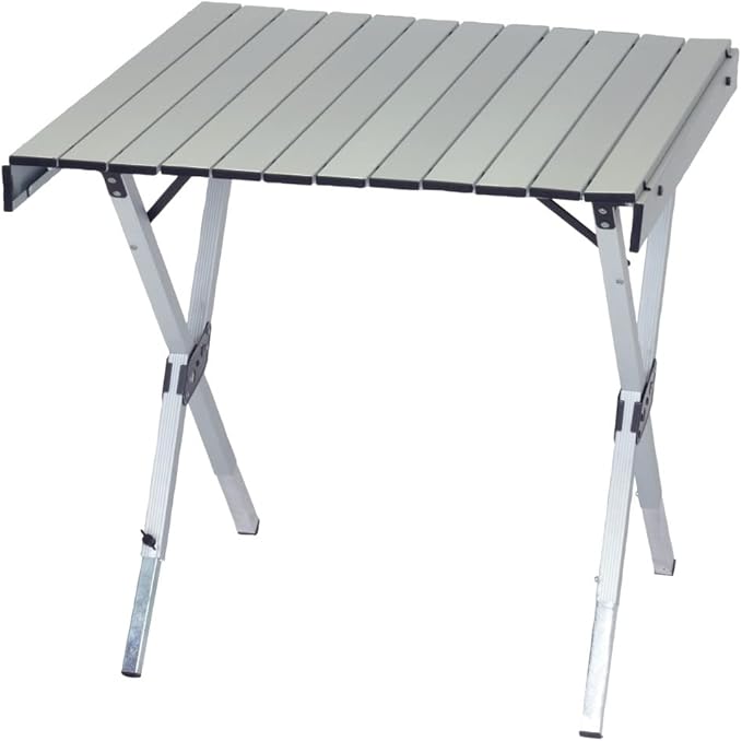 Rio Brands Compact Expandable Outdoor and Camping Aluminum Roll-Top Heat Dissipating Picnic Table Silver 2 in 1