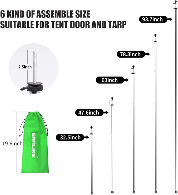 SAN LIKE Tent Poles for Tarp - 90 in Set of 4 Telescoping Canopy Poles for Rooftop Tents Camping &amp Trekking Awning