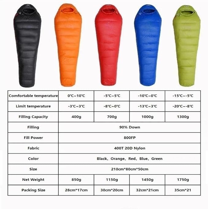 Camping Sleeping Bag Warm Down Filled Mummy Style 4 Seasons Travel Sleep Bag for Outdoor Adventures