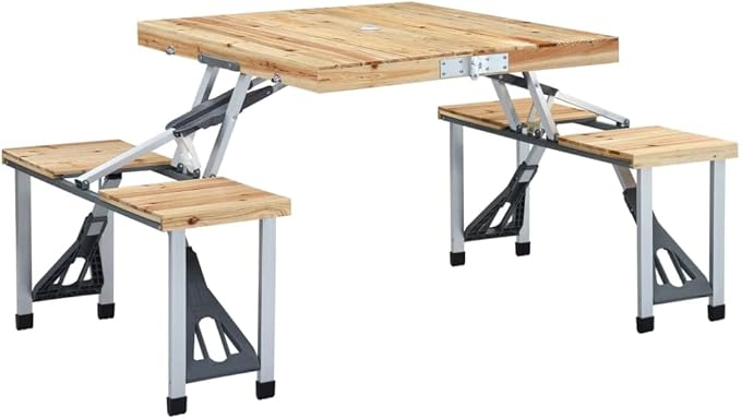 Folding Camping Table with 4 Seats Steel AluminiumItem colourSilver