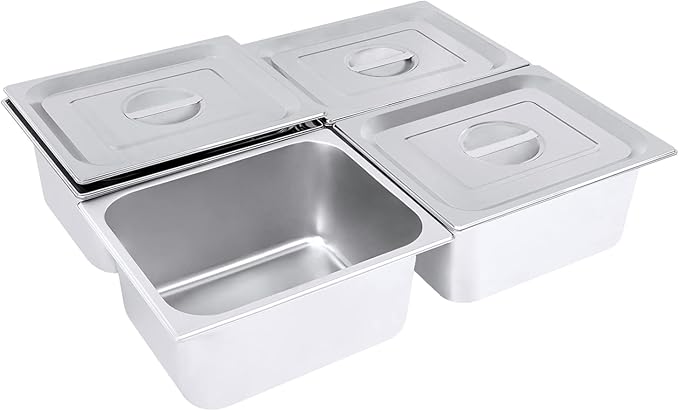 4 Pack Stainless Steel Hotel Pans 1/2 Size-6 Deep Steam Table Pan Stainless Steel Food Storage Containers Buffet Pan with Lids for Home Party Restaurant Hotel Buffet
