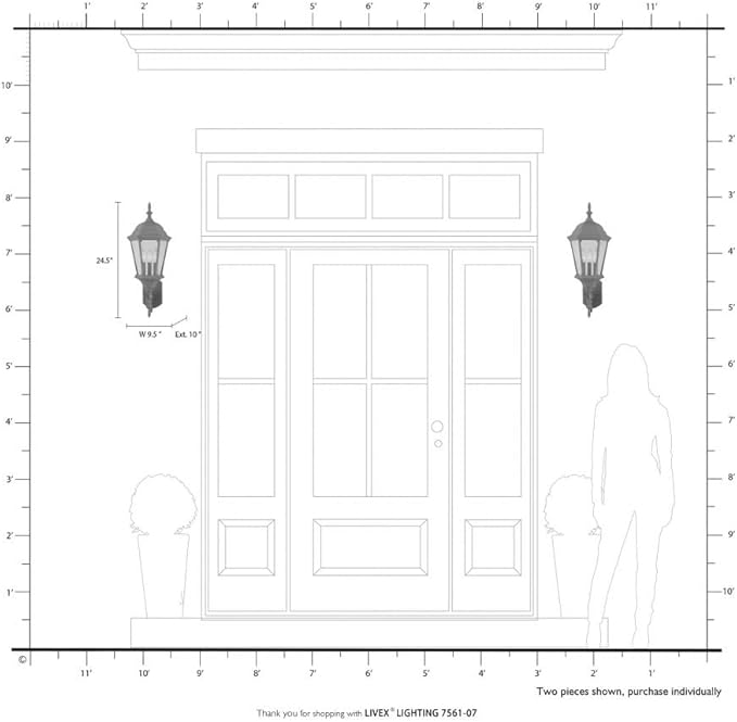Livex Lighting 7561-14 Outdoor Wall Lantern with Clear Beveled Glass Shades 23.5 x 9.5 Black