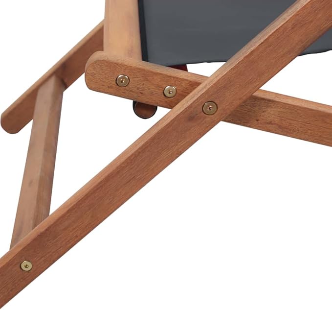 Versatile Folding Beach Chair with Adjustable Recline Comfortable Pillow Wooden Frame Gray