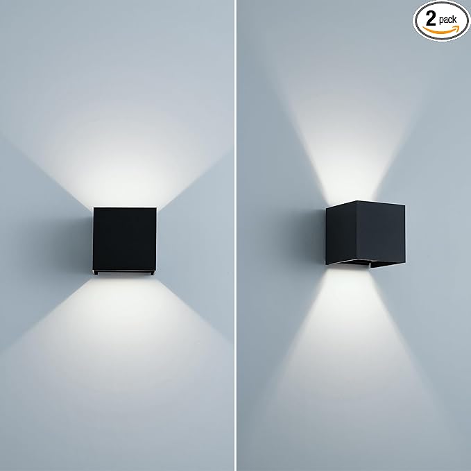 Led Wall Sconce Light Modern Outdoor Lights for House Led Wall Lights for Bedroom 20W Adjustable Up&ampDown Lighting/Waterproof Matt Black Aluminium/ 6500K2 Pack