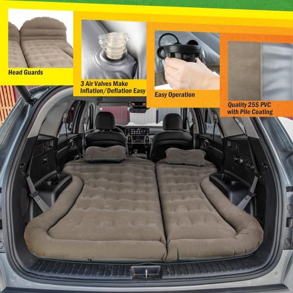 Wakeman Outdoors Inflatable Mattress - Car Air Mattress for SUV or Tent with Aux Outlet Pump and 2 Inflatable Pillows - Car Camping Gear (Gray)