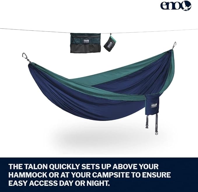 ENO Talon Hammock Organizer - Hanging Organizer for Camping &amp Backpacking Hammocks - Organizer Bag for Water Bottles Travel Essentials and Hiking Essentials - Marine/Seaglass