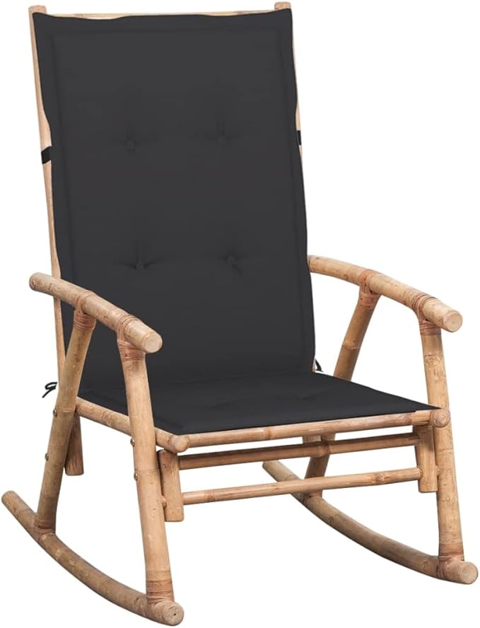 Outdoor Rocking Chair with Cushion Natural Bamboo Patio Chair for Garden &amp Living Room Waterproof &amp UV Resistant Comfortable Adult Rocker for Relaxing