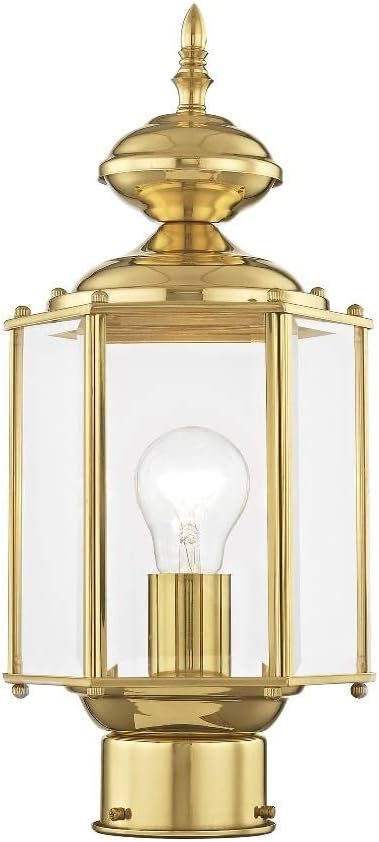 Livex Lighting Lantern 2117-02 Outdoor Post with Clear Beveled Glass Shades Polished Brass