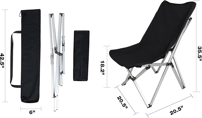 Portable Aluminum Alloy Folding Camping Chair - 275lbs Capacity Lightweight &amp Compact for Outdoor Beach and Travel (Black)