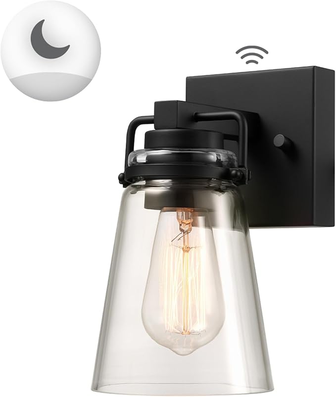 GLOBE Electric 60000174 1-Light Dusk to Dawn Outdoor Wall Sconce Matte Black Clear Glass Shade E26 Bulb Weather Resistant