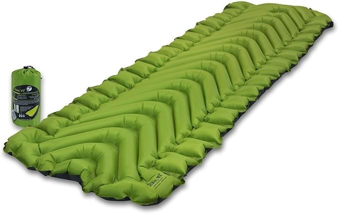 KLYMIT Static V2 Inflatable Sleeping Pad | Portable Ultralight Easy to Inflate Foldable Air Bed for Camping Backpacking &amp Hiking — Green