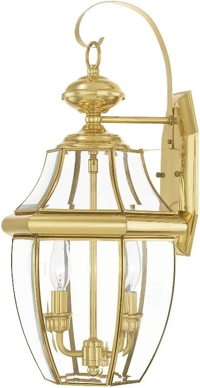 Livex Lighting 2251-07 Monterey 2 Light Outdoor Bronze Finish Solid Brass Wall Lantern with Clear Beveled Glass 20.25 x 10.5 x 20.25