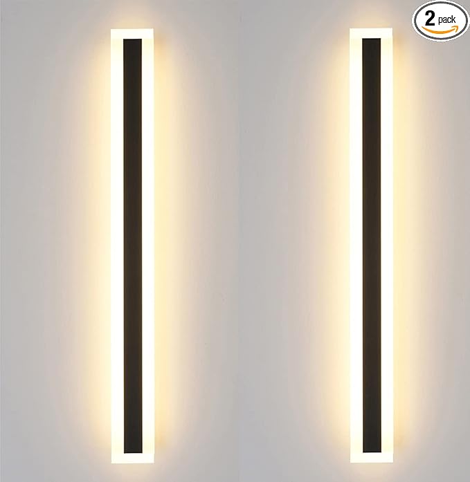 2Pack Outdoor Wall Lights 32inch 24W IP65 Frosted Acrylic LED Modern Wall Lamp Fixture Rectangular Black Wall Lights Suitable for Bathroom Balcony Porch Courtyard