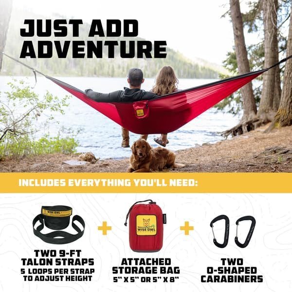 Wise Owl Outfitters Camping Hammock – 500lbs Portable Hammock with Tree Straps - Travel Backpacking Hiking Outdoors Camping Gear - Single or Double