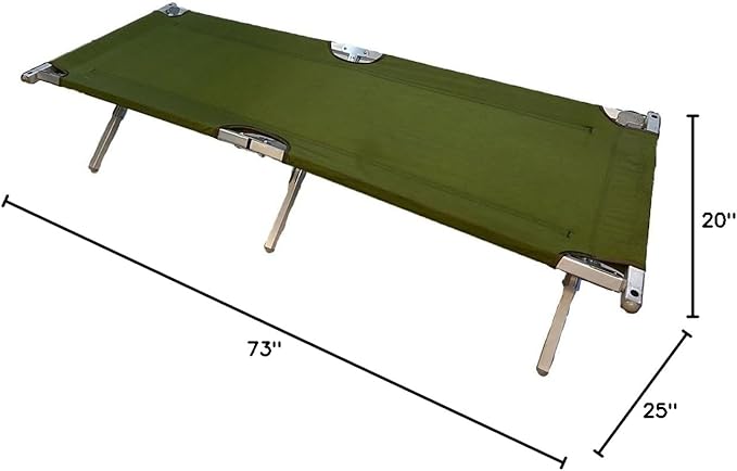 Genuine Issue US Army Military G.I. Folding Cot Olive Drab with Aluminum Frame