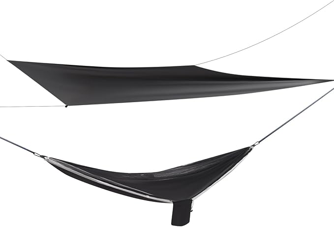 HammocksCamping Hammock with Mosquito Net and Rain Fly Tarp200kg Load CapacityLightweight Portable Hammock for BackpackingHikingand Travel-Black/Grey
