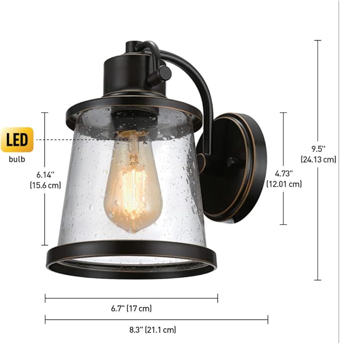 Globe Electric 44127 Charlie 1-Light Outdoor Indoor Wall Sconce LED Bulb Included Oil Rubbed Bronze Clear Seeded Glass Shade 500 Lumen