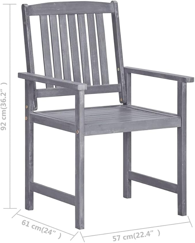 Garden Chair Set of 4 Grey Solid Acacia Wood Standard Durable Outdoor Seating with Weathered Finish for Patio Balcony Dining