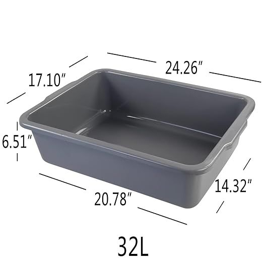 32l Large Grey Bus Bins for Restaurant 3 Packs Plastic Bus Tubs Commercial
