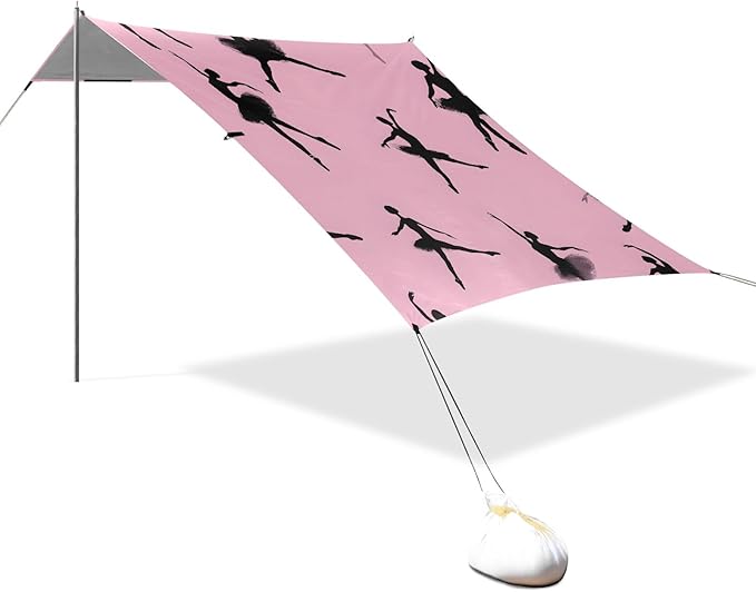 Ballet Dancer Black Silhouette Pattern Camping Sun Shelter Beach Tent Portable Beach Sun Shade Outdoor Canopy for Camping Trips Fishing Picnic