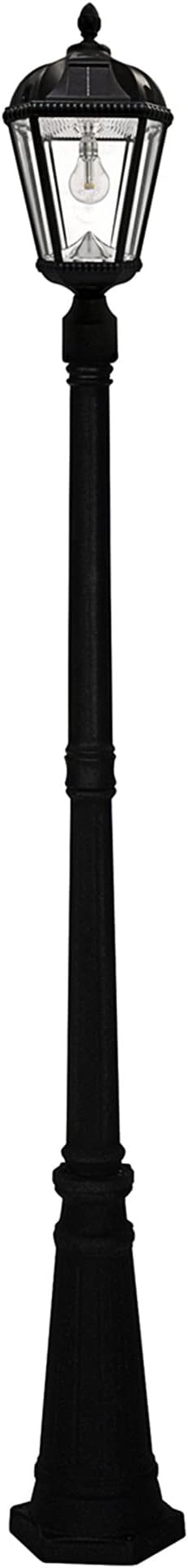 Gama Sonic Solar Outdoor Lamp Post Light Black Cast Aluminum and Beveled Glass Panels 10-Year Royal Bulb Warm White LED with Omni-Direction Reflector 87-inch Height 98B001 (Upgraded Panel)