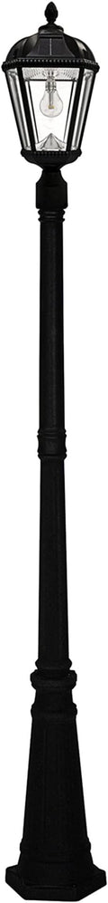 Gama Sonic Solar Outdoor Lamp Post Light Black Cast Aluminum and Beveled Glass Panels 10-Year Royal Bulb Warm White LED with Omni-Direction Reflector 87-inch Height 98B001 (Upgraded Panel)