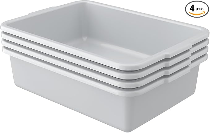 4 Pack 13 L Commercial Bus Tote Restaurant Food Service Bus Tub Grey