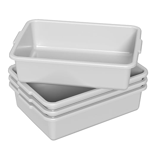 4-Pack 15 L Commercial Bus Tubs Restaurant Dish Bins Food Service Bus Tote Box Gray