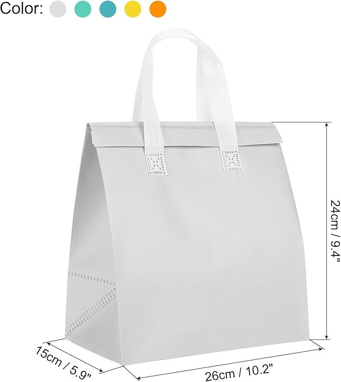 PATIKIL Insulated Take Away Bags 25 Pcs Insulation Cooler Bag Grocery Thermal Bags 9.4 x 5.9 x 10.2 Inch for Hot Cold Frozen Food Delivery Multi-Color