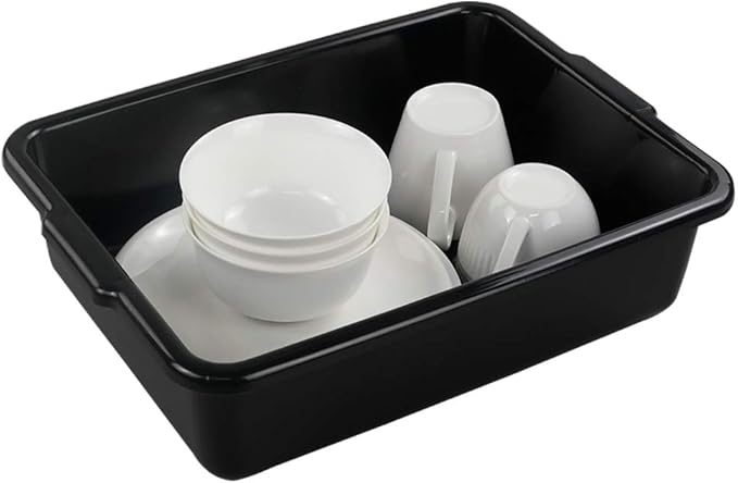 Small 8 L Commercial Tote Box Rectangle Utility Bus Tubs 4-Pack Black