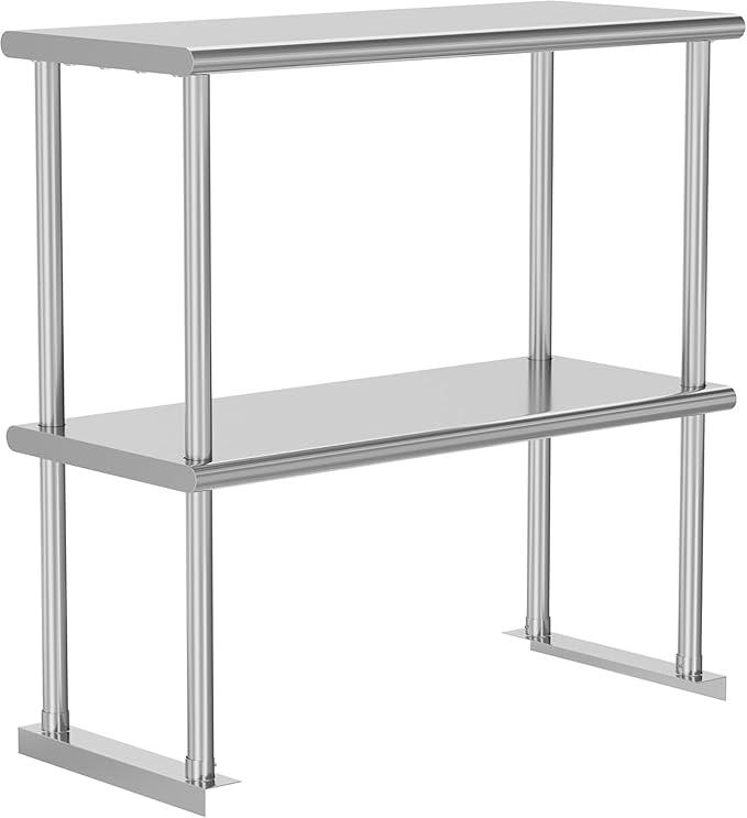 Double Overshelf 2 Tier Stainless Steel Shelf 12 x 36 Inch Weight Capacity 330lb for Prep Work Table in Restaurant Home and Kitchen