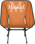 Custom Orange Portable Camping Chair Personalized Backpacking Chair with Name Lightweight Foldable Chairs for Hiking Beach