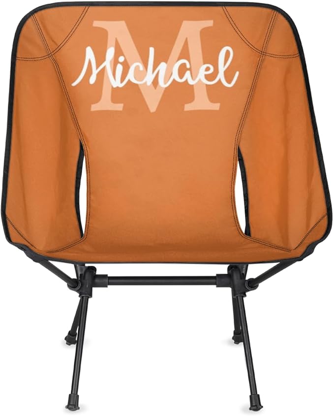 Custom Orange Portable Camping Chair Personalized Backpacking Chair with Name Lightweight Foldable Chairs for Hiking Beach
