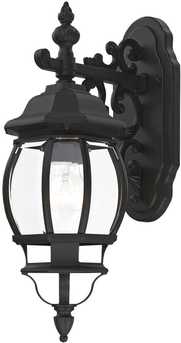 Livex Lighting 7706-14 Frontenac 1-Light Outdoor Wall Lantern with Clear Beveled Glass Shades 20 x 6.5 Black