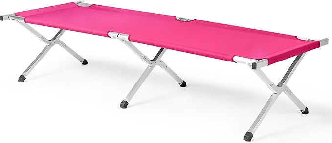 Folding Camping Cot Bed with Easy SetupSleeping Cots for Adults with Storage BagSupport 275 Lbs (Pink)
