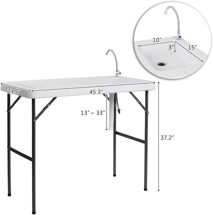 VINGLI Outdoor Folding Fish and Game Cleaning Table w/Sink| Portable &amp Durable Standard Garden Connection Upgraded Drainage Hose Stainless Steel (Classic)…