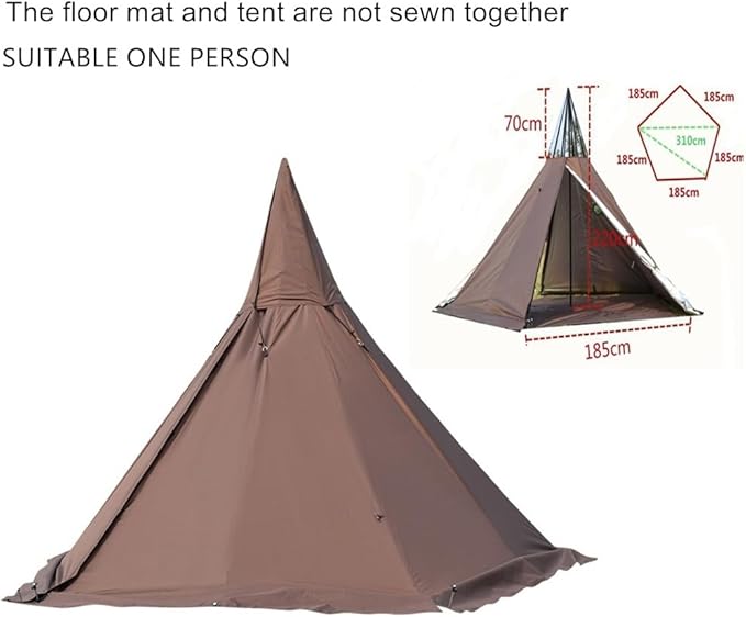 Latourreg Portable Waterproof Camping Pentagonal Teepee Tent Outdoor Camping Pyramid Tipi Tent with Stove Hole