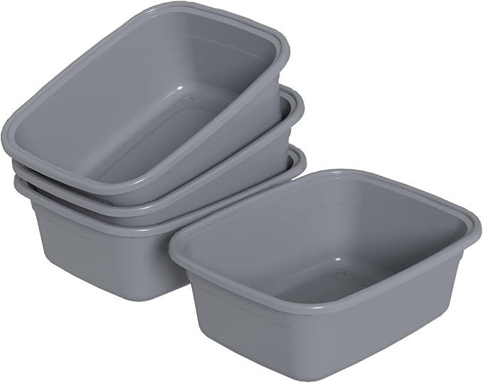 12 Quart Plastic Dish Tubs Grey Wash Basin 4 Packs