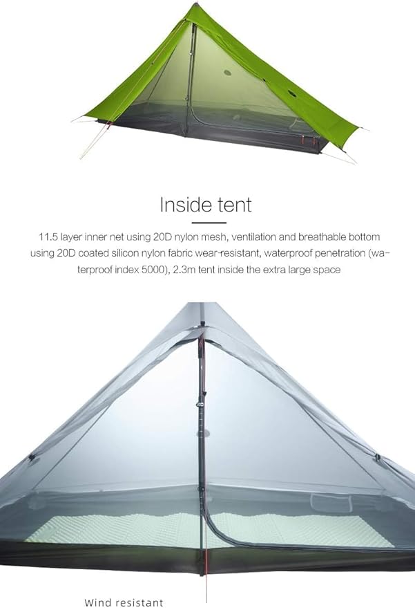 3F UL GEAR Lanshan 1 pro Tent Outdoor 1 Person Ultralight Camping Tent 3 Season Professional 20D Silnylon Rodless Camping Tent Waterproof Backpacking Tent for Camping Hiking Trekking(Gray)