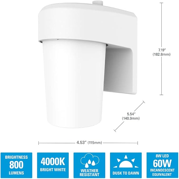 HALO FE 1-Light White LED Outdoor Lantern Sconce with Dusk to Dawn