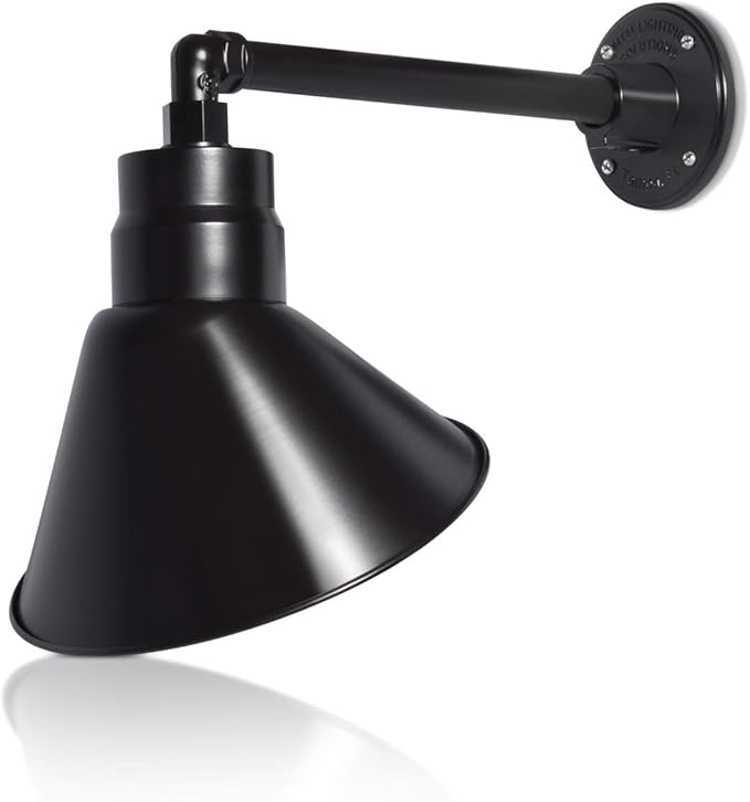 10in. Satin Black Angle Shade Gooseneck Sign Light Fixture with 13in. Long Extension Arm - Wall Sconce Farmhouse Vintage Antique - UL Listed - 9W 900lm A19 LED Bulb (5000K Cool White)