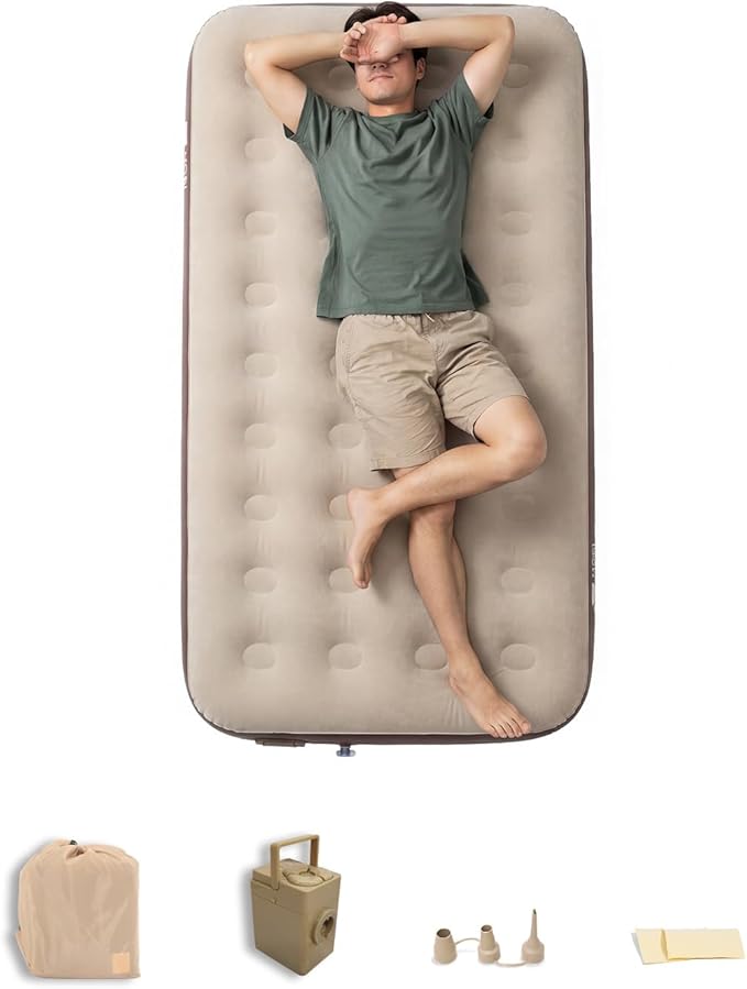 MOBI GARDEN Twin Air Mattress with Built-in Pump Quick Self-Inflating Inflatable Mattress for Home Camping Guests &amp Travel Puncture-Resistant &amp Portable Blow Up Camping Air Mattress