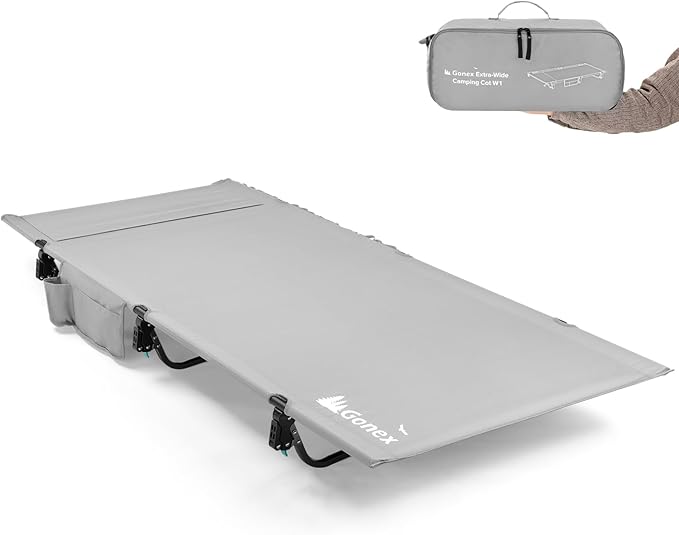 Gonex 31.5 Extra Wide Camping Cot with Premium Pillow Pocket Supports 350lbs Portable Ultralight Folding Cot Bed for Adults Travel Beach Home Sleeping (Grey)