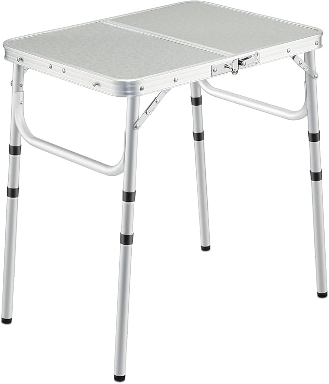 REDCAMP Small Camping Table 2 Foot Portable Aluminum Frame Folding Table Adjustable Height Lightweight for Picnic Beach Outdoor Indoor White 24 x 16 inch (3 Heights)