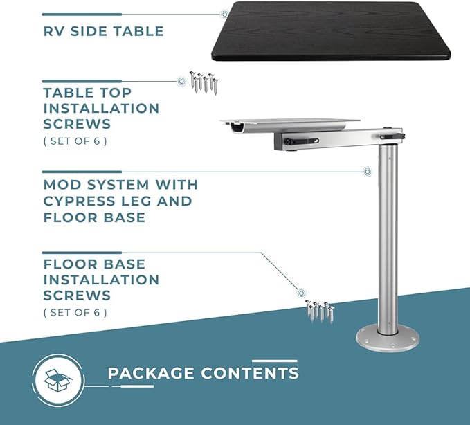 Manufacturers' Select ITC RV Side Table with MOD with Cypress Floor Mount Table Leg System (Black Shiplap Table Top w/Silver MOD with Cypress Table Leg)