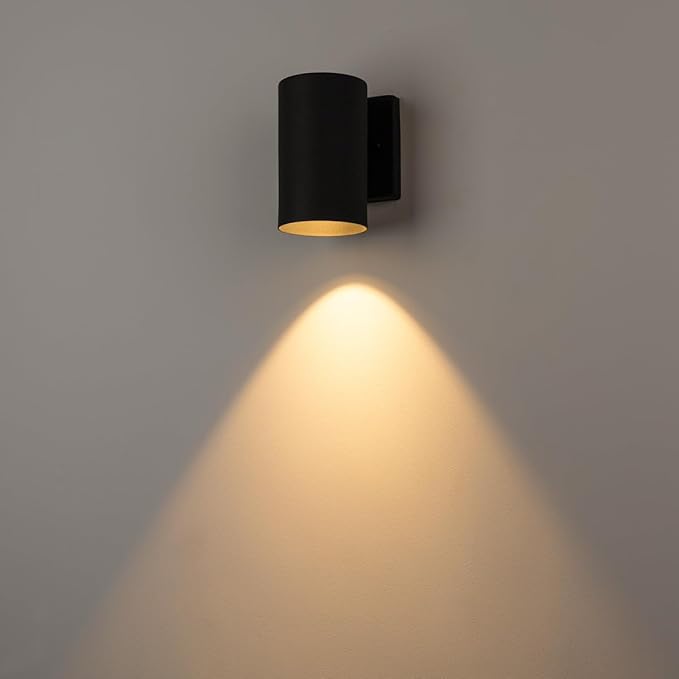 mirrea 7 Modern Outdoor Porch Wall Light with 5W LED GU10 Replaceable Bulbs in Matte Black Aluminum Cylinder Downlight Outside Sconce Pack of 2