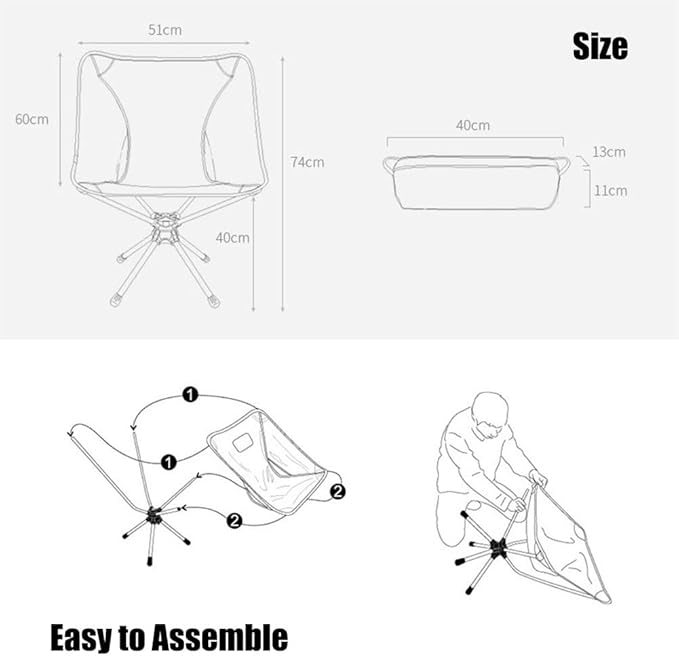 Portable Camping Chair Collapsible Backpacking Chair Beach Chair with Carry Bag for Outdoor Hiking Fishing Picnic (Black)